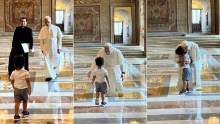 Đức Thánh Cha Lêô Và Sự Hồn Nhiên Của Một Em Bé Qua Một Cái Ôm Bất Ngờ